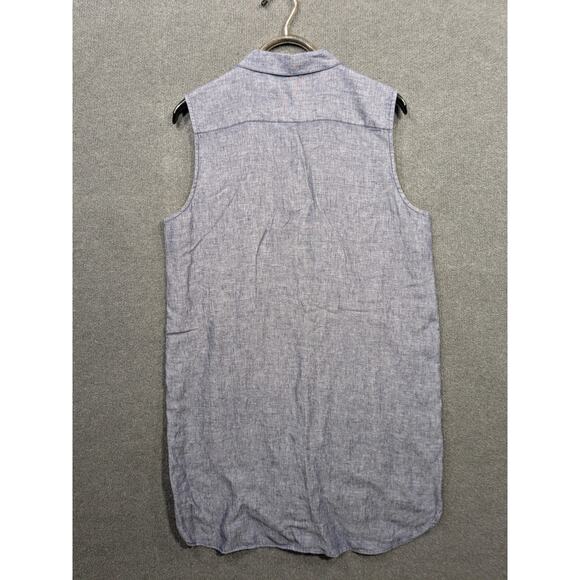 Pure Navy Dress XL 100% Linen Pockets Lagenlook Casual Beachy Shirtdress Button - Picture 7 of 13